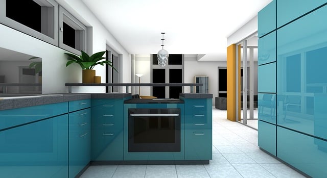 Cozinha planejada cor azul.
