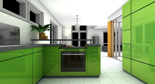 Projeto de cozinha planejada cor verde.