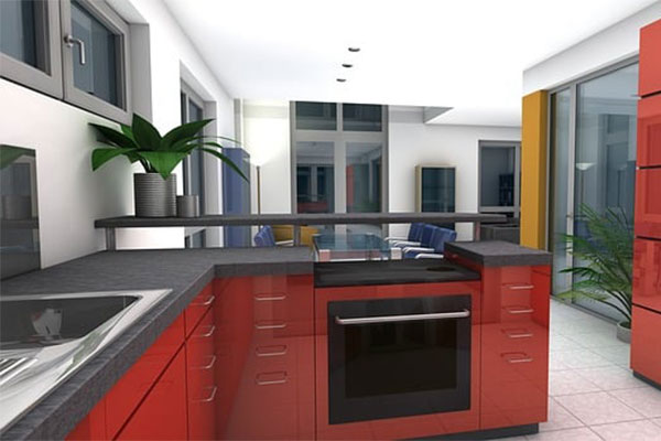 cozinha planejada espaçosa detalhes vermelho